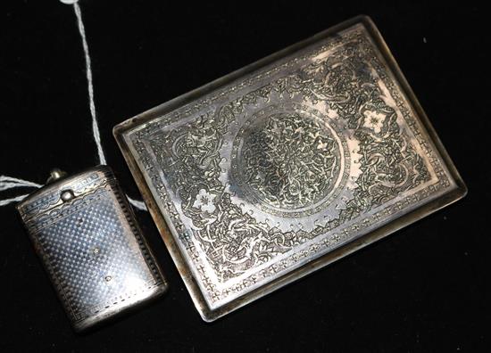 A 19th century Russian? silver and niello vesta case and an 84 zolotnik Turkish market silver cigarette case.